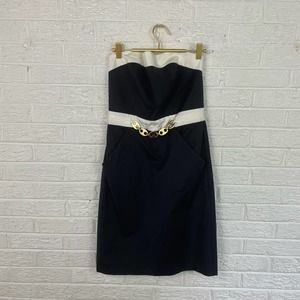 Milly Navy Blue & White Strapless Dress 6